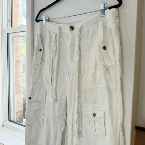 Free People Tahiti Cargo Pants Utility Low Rise Baggy White Tofu Medium - Picture 8 of 14